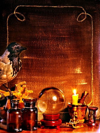 Halloween border with crystal ball. Vintage.の写真素材