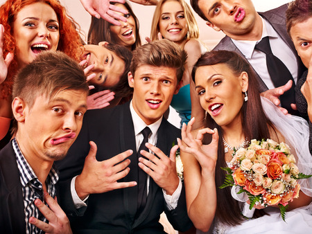 Bride and groom in photobooth. Wedding.