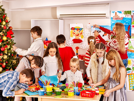 Children making greeting card. Indoor.の写真素材