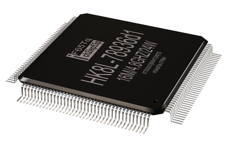 Integrated circuit or lowpass micro chip and new technologies on isolated. Computer parts coprocessor integral IC component digital signal processor. CMOS coprocessor microprocessors 3d rendering.の写真素材