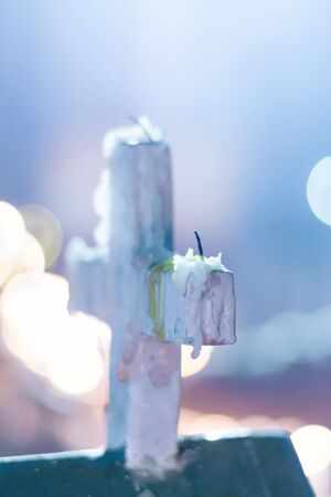 Cross candle of charch in Night time.の写真素材