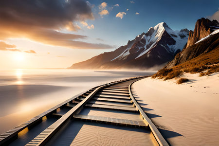 Sunset over Zermatt lake, Switzerland. Artistic style.の素材