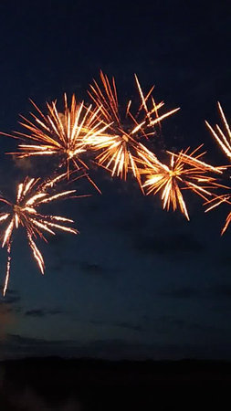 Fireworks in the night sky, celebrating new year and merry christmasの写真素材