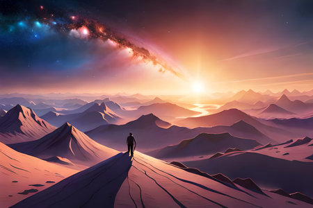 Fantasy alien planet. Mountain and sky. 3D renderingの素材