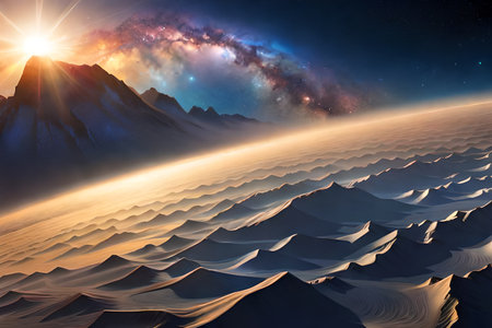 Fantasy alien planet. Mountain and sand. 3D illustrationの素材