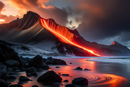 Fantastic colorful sunset over Stokksnes cape, Icelandの素材