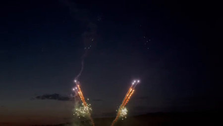 Fireworks in the night sky. New Year and Christmas concept.の写真素材