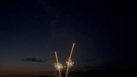 Colorful fireworks in the night sky. Fireworks display at night.の写真素材