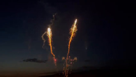 Beautiful firework in the night sky. Fireworks in the night sky.の写真素材
