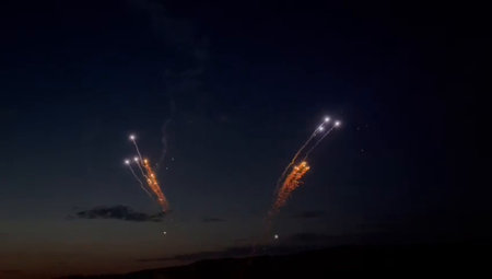 Fireworks in the night sky. The firework in the night sky.の写真素材
