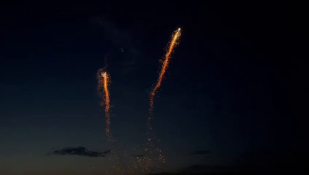 Fireworks in the night sky. Fireworks show in night sky.の写真素材