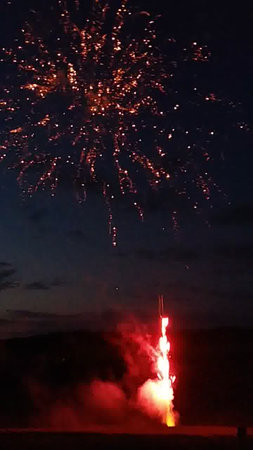 Fireworks in the night sky over the city of Kamchatkaの写真素材