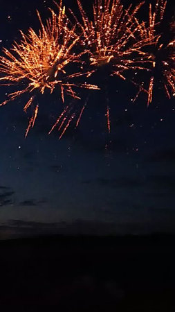 Colorful fireworks of various colors over night sky and silhouette of peopleの写真素材