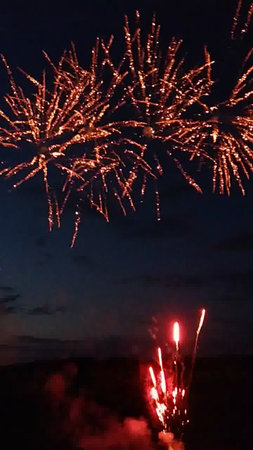 Fireworks in the night sky over the city of Kamchatkaの写真素材