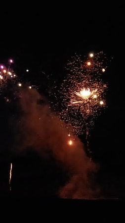 beautiful fireworks in the night sky, close up of fireworkの写真素材