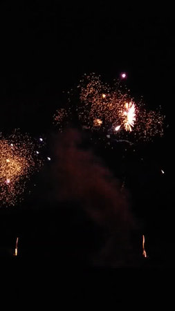 Beautiful fireworks on the black sky background. New Year celebration.の写真素材