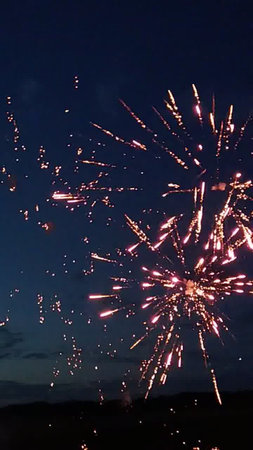 Fireworks in the night sky with a lot of sparkles.の写真素材