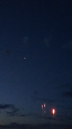 fireballoon in the night sky, photo as a background, digital imageの写真素材