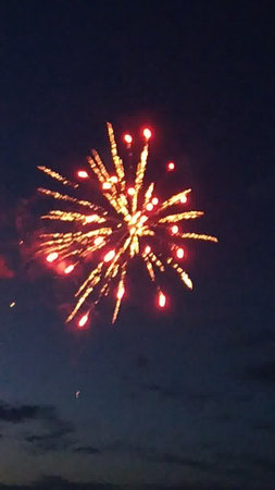 Fireworks in the night sky, close-up of a fireworkの写真素材