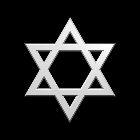 White Judaism religious symbol - star of david isolated on black.  Computer generated 3D photo...