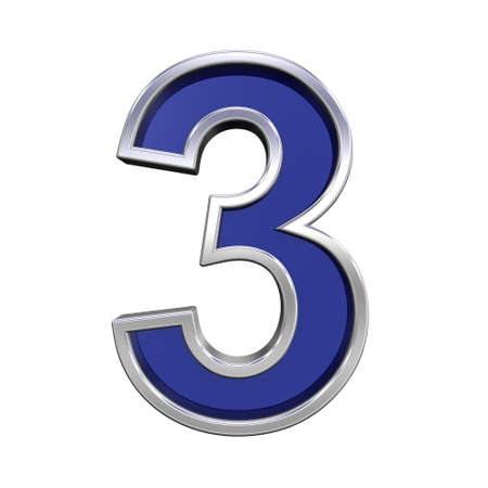 One digit from blue glass with chrome frame alphabet set, isolated on white. Computer generated 3D photo rendering.の写真素材