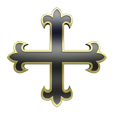 Black with gold frame heraldic cross isolated on white. Computer generated 3D photo rendering.の写真素材