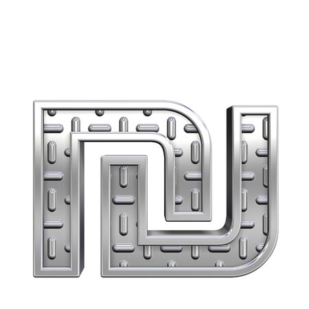 Sheqel sign from steel tread plate alphabet set, isolated on white. Computer generated 3D photo rendering.の写真素材