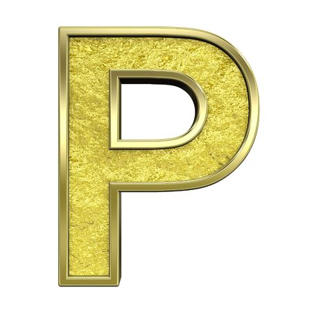 One letter from gold cast alphabet set, isolated on white. Computer generated 3D photo rendering.の写真素材