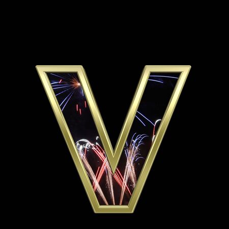 One lower case letter from firework with gold frame alphabet set, isolated on white. Computer generated 3D photo rendering.の写真素材