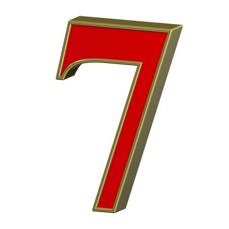 One digit from red with gold frame Roman alphabet set, isolated on white. Computer generated 3D...
