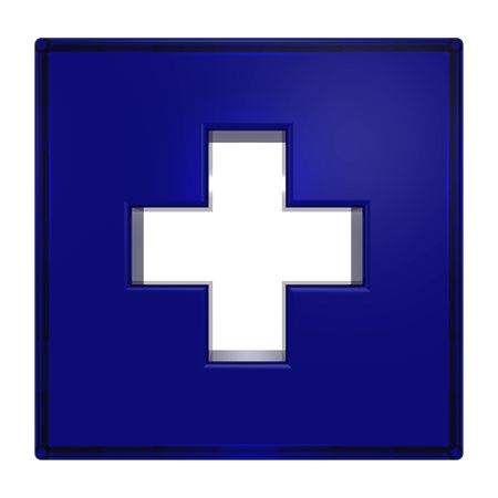 Blue square with cross isolated on whiteの写真素材