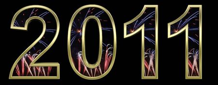 Gold New Year 2011 isolated on the black background. Computer generated 3D photo rendering. 