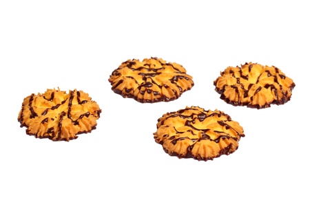 Chocolate biscuits isolated on white backgroundの写真素材