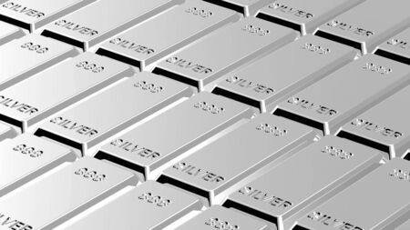 Silver ingots background. Computer generated 3D photo rendering. の写真素材