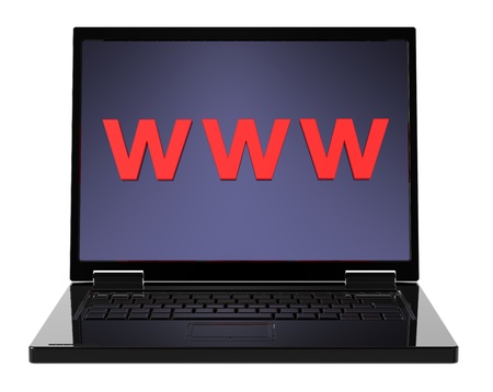 Laptop and WWW word on the screen isolated over white background. Computer generated 3D photo rendering.の写真素材