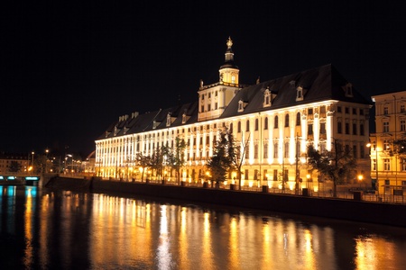 University of Wroclaw at night. Polandのeditorial素材