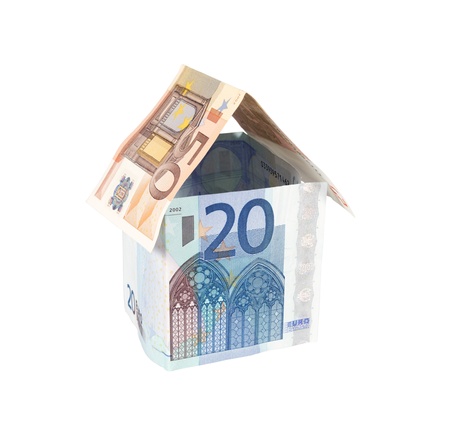 House made of Euro money isolated on white with clipping pathの写真素材