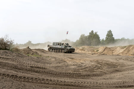 Driving on a military range during  X International meeting of military vehicles TRACKS AND HORSESHOE  in Borne Sulinowo, Poland on August 16, 2013のeditorial素材