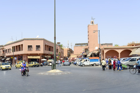 Tourists visiting Marrakesh medina quarter on 24 August 2014 in Marrakesh, Morocco.のeditorial素材