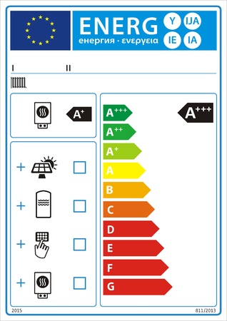 Space heater, temperature control and solar device new energy rating graph label in vector.のイラスト素材