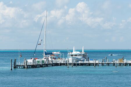View of the port on 21 January 2015 in Isla Mujeres, Mexico. The island is located 8 miles east of Cancun in the Gulf of Mexico.のeditorial素材