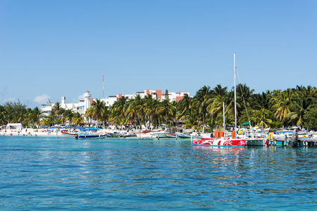 View of the port on 21 January 2015 in Isla Mujeres, Mexico. The island is located 8 miles east of Cancun in the Gulf of Mexico.のeditorial素材