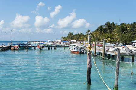 View of the port on 21 January 2015 in Isla Mujeres, Mexico. The island is located 8 miles east of Cancun in the Gulf of Mexico.のeditorial素材