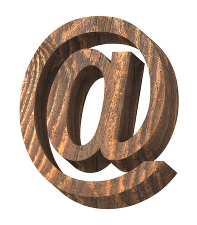 E-mail sign from old pine wood alphabet set isolated over white. Computer generated 3D photo rendering.の写真素材