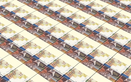 Israeli Shekel bills stacks background.の写真素材