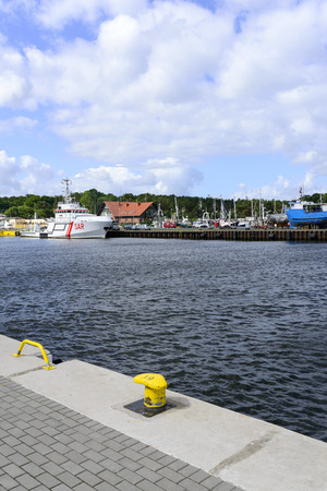 View of the river Slupia with harbor on 9 July 2015 in Ustka, Poland.のeditorial素材
