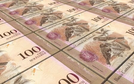 Venezuelan Bolivares bills stacks background.の写真素材