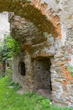 The ruins of an ancient castle from the fourteenth century in Pankow. Lower Silesia, Polandの写真素材