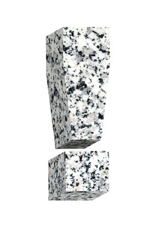 Exclamation mark from granite alphabet set isolated over white. Computer generated 3D photo rendering.の写真素材