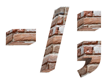Signs from old brick alphabet set isolated over white. Computer generated 3D photo rendering.の写真素材